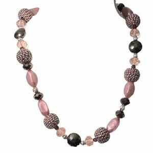 Womens Necklace Mauve Pink Silvertone Beaded Choker  Hangs 12" Long‎